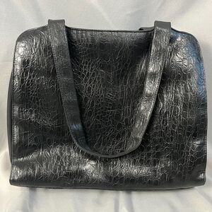 BUXTON Black Leather Laptop Bag Computer Large Animal Print‎ Briefcase Career